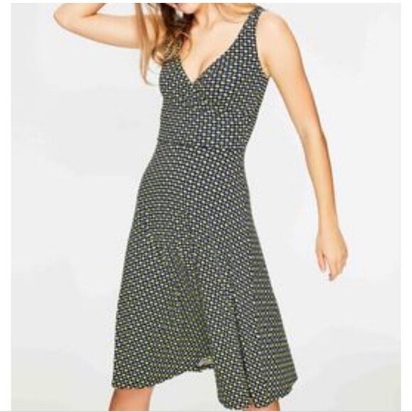 Boden Willa Navy Blue & Green Apple Print Jersey Surplice V-neck Midi Dress 8 - Picture 2 of 12